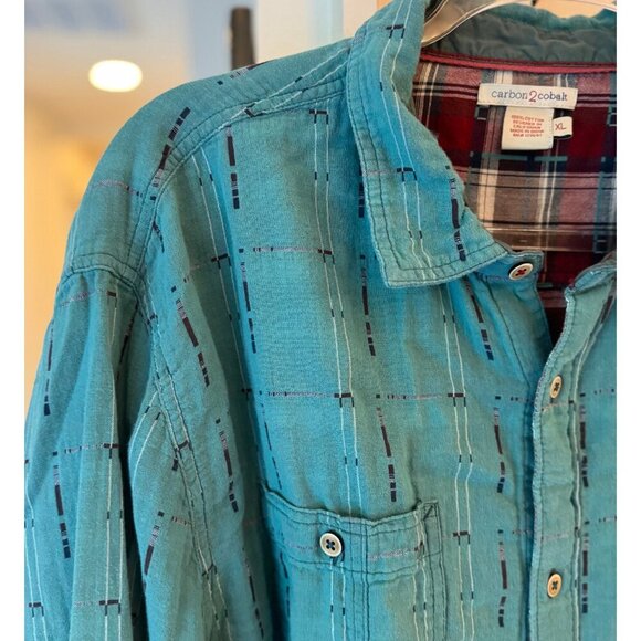 Carbon2Cobalt Teal Blue Button Down Shirt XL Men’s Casual Cotton Long Sleeve - Picture 6 of 6